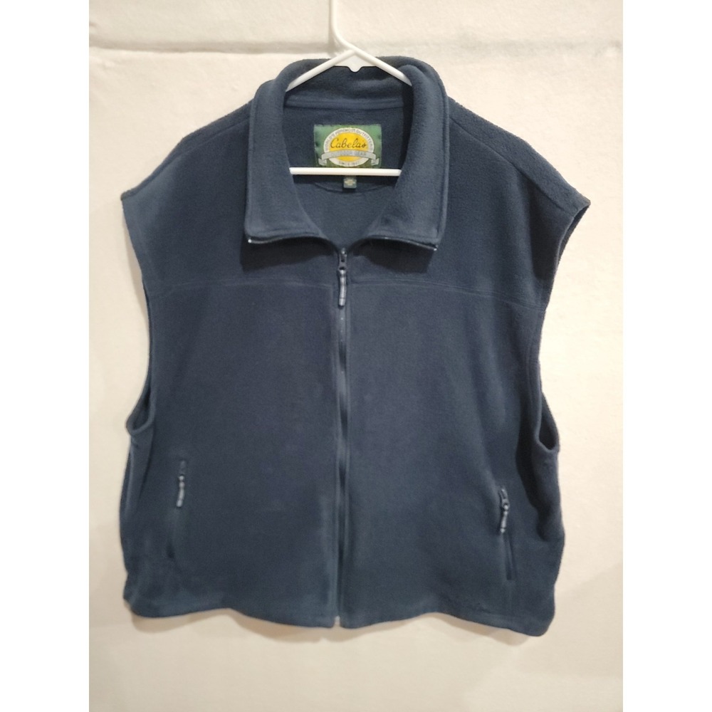 Cabela's Fleece Full Zip Vest Mens Size 2XL Dark Navy Blue Zip Front‎ Pockets